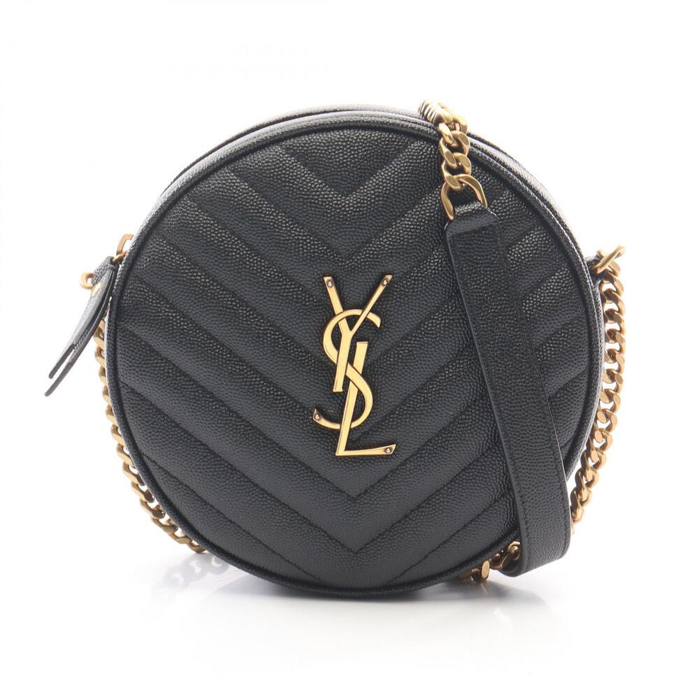 Saint Laurent Yves Vinyl Monogram Shoulder Bag Leather Black